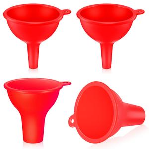 Silicone Funnels 4 Pieces Wide Mouth Funnel Small and Large Flexible Condiment Sauce Canning Set for Squeeze Bottles Jars Cans, Spice Filling Bottles Liquid Oil and Powder(Red)