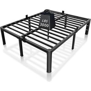 ROIL 14 inch King Size Bed Frame Metal Platform No Box Spring Needed with Headboard Hole Round Corner Legs Mattress Stoppers Retainers 3500LBS Heavy Duty Steel Slats Noise-Free