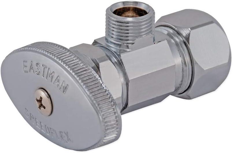 Eastman Multi-Turn Angle Stop Valve with Nut and Sleeve, 3/8 Inch OD x 5/8 Inch OD, Chrome Plate, 48290LF