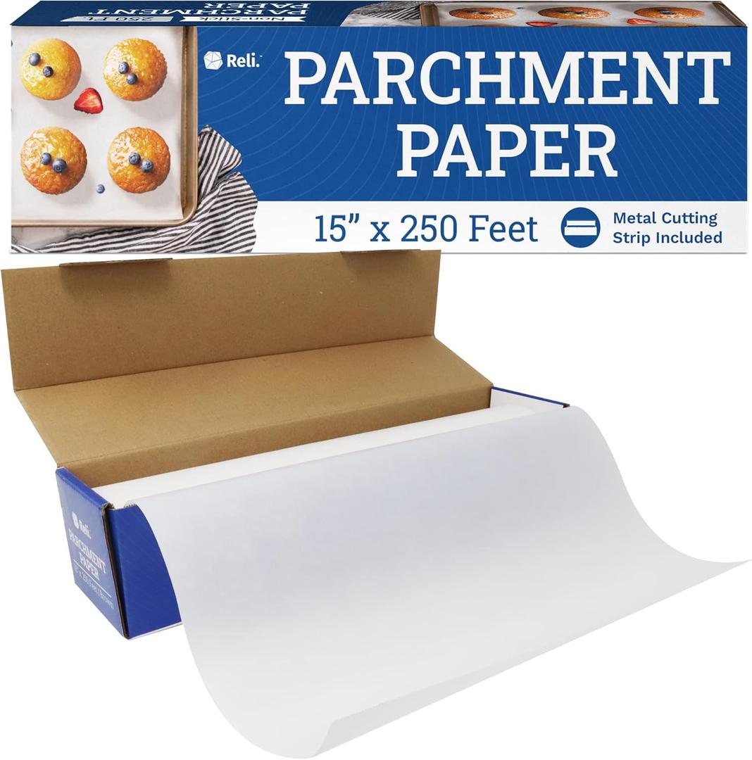 Reli. Parchment Paper Roll (15" x 250 ft) w/Dispenser Box, White | Parchment Paper for Baking & Air Fryer | Food Grade Baking Liners | Non-Stick, Cooking Liner for Grilling & Steaming