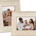 takfot Boho Picture Frames 5x7 Family Picture Frame 2 Pack, Bohemian Rattan Decor Farmhouse Wood Frames for Wall Mount or TableTop Gift for Mom Grandma Women Family