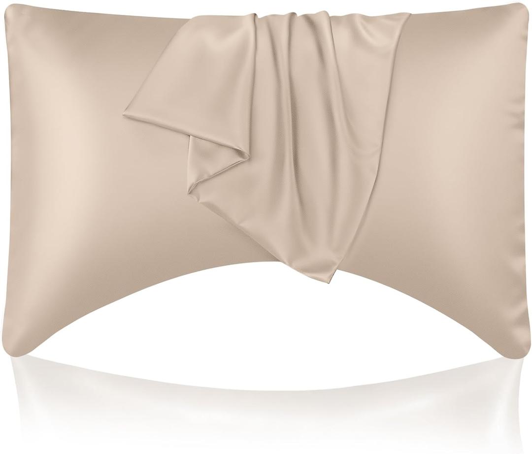 Cooling Curved Queen Pillow Case for Sider Sleeper Breathable Cool Silky Soft Pillow Cover with Zipper for Hot Sleepers,Hair and Skin Friendly,Taupe,1 Pack,20x30IN
