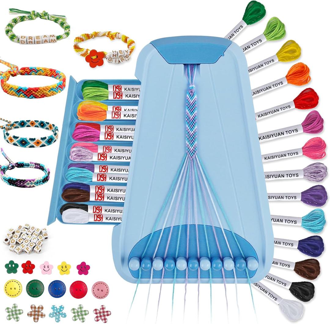 Friendship Bracelet Making Kit for Girls Ages 8-12, Kids Jewelry Making Kit with 28 Pre-Cut Threads and Letter Beads, Arts and Crafts for Kids, Birthday Easter Gifts for 6 7 8 9 10 11 12 Year Old (Light Blue)