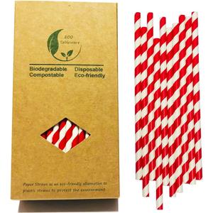 100 Red and White Paper Straws Bulk, Disposable Red Striped Drinking Straws Paper Cake Pop Sticks for Craft and Christmas Decoration (7.75inch)