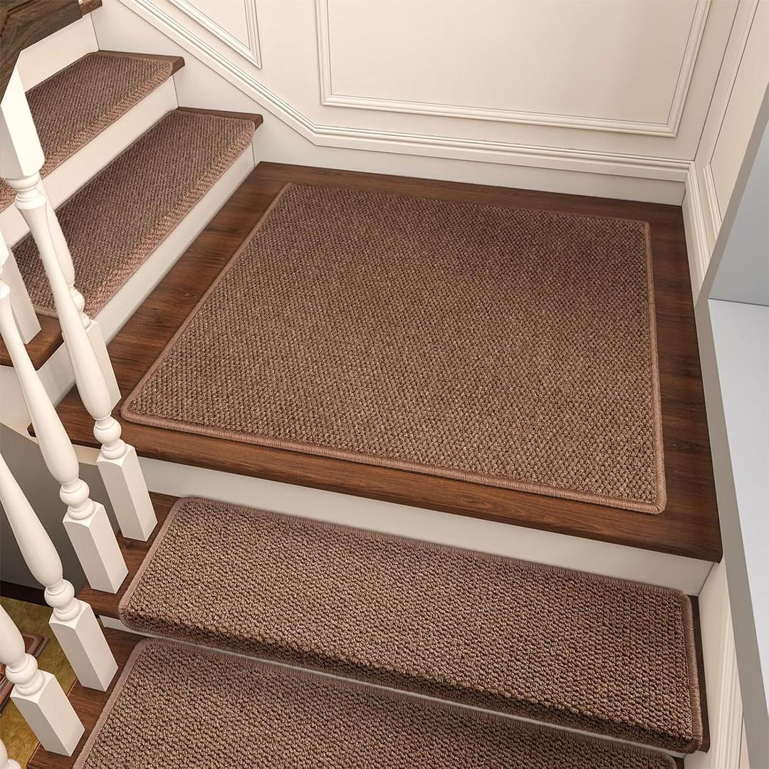 Brakki Bullnose Carpet Stair Treads, Non Slip Landing Mat for Wooden Steps Indoor, Soft Stair Rugs for Pets, Indoor Doormat for Kitchen Bathroom, Washable, 30"x30" 1pc, Brown