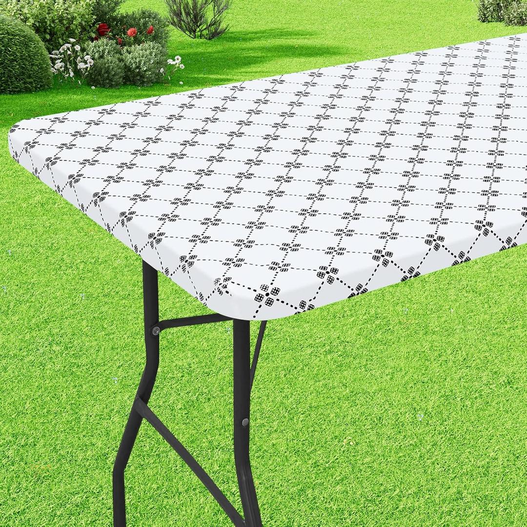 Misaya Rectangle Vinyl Table Cloth, Elastic Fitted Tablecloth with Flannel Backing, Waterproof Plastic Table Cover Fits 5 Foot Folding Tables for Picnic, Camping, Indoor and Outdoor (White, 30" x 60")