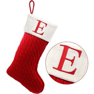 ZOEA 20 Inches Christmas Stockings with Initials, Large Embroidered Letter Knit Christmas Stocking for Family Holiday Decorations and Xmas Gift (E, Red)