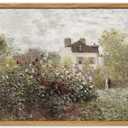 UPWOIGH 12x12 in Large Framed Wall Art, Claude Monet The Artist's Garden Oil Painting Canvas, Vintage Impressionist Rose Garden Landscape, Rustic Cottage Farmhouse Decor for Living Room Bedroom, 1Pack