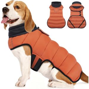 MIGOHI Lightweight Dog Coat, Windproof Dog Jacket, Puffer Jacket for Dogs, Padded Vest with Reflective Strips, Warm Snow Vest in Cold Weather, Easy On Hook & Loop Belly, Caramel, L