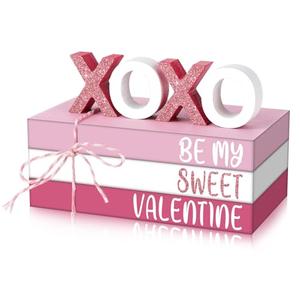 Chenkaiyang 2 Pcs Pink Valentine's Day Tiered Tray Decor Bundle, Rustic Wood Decorative Book Stack,Be My Sweet Valentine Love Table Sign with Twine for Farmhouse Shelf Home Tiered Tray Decor(Pink) (6"L x 4.2"W x 0.4"H)
