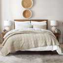 HORIMOTE HOME 100% Cotton Quilt King Size Beige Bedspread, Pre-Washed 3-Piece Cozy Lightweight Stitching Decorative Bedding Cover Coverlet Set with 2 Shams in Geometric Pattern for All Season