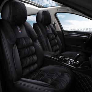 AOOG Fuzzy Car Seat Covers, Heated Bench Back Cushion Protector for Cars SUV Trucks(Front Pair,Black)