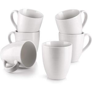 DOWAN Coffee Mugs, 17 Oz Coffee Mug Set of 6, Corrugated Tea Mugs (White)