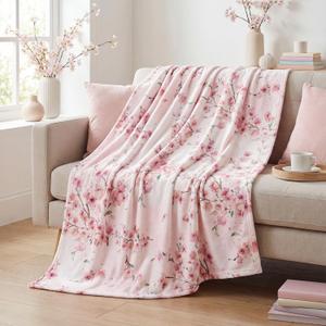 Horaldaily Spring Summer Flannel Blanket Throw, Pink Cherry Blossom Watercolor Flowers Soft Fuzzy Plush Cozy Fleece Blankets for Couch Sofa Bed Lounging, Ideal Gifts for Kids Adults Self, 50x60