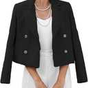 2025 Women's Spring Tweed Blazer Fashion Warm Fully-Lined Elegant Trendy Casual Double-Breasted Jacket with Pockets (Black) M