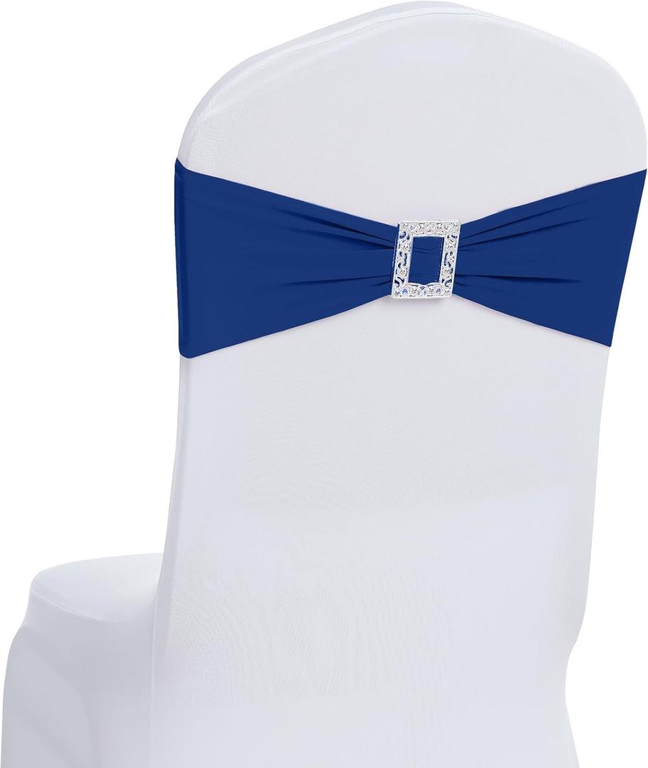 Joccun 60 PCS Spandex Chair Sashes Bows Stretch Chair Cover Band with Buckle Sllder Universal Elastic Chair Ties for Wedding Banquet Party Event Decoration (Navy)