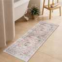 Uphome Bathroom Rugs Runner, Distressed Farmhouse Boho Blush Pink Bath Mat, Non Slip Washable Long Bath Rugs, Vintage Traditonal Soft Bathroom Runner for Bathtub Sink Shower, 18x47 inch