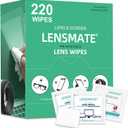 Lensmate 220 Count Lens Wipes for Eyeglasses, Pre-Moistened & Individually Wrapped Eyeglass Wipes, Lens Cleaning Wipes for Eyeglasses, Sunglasses, Goggles and Camera Lens (220Count)