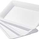 6-Pack 14" x 9" White Large Plastic Serving Trays, Reusable Serving Platters for Dessert, Fruit, Snacks, Cookies, Heavy Duty Food Serving Tray for Kitchen, Party