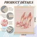 CIOJUNE Preppy Pink Bow High Heels Dress Girly Wall Art Poster Hanger Frame, Coquette Pink Canvas Prints Wall Art for Girls Bedroom Dorm Decor, Coquette Room Decor, 12x16 Inch Set of 2