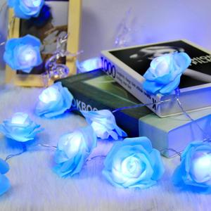 Blue Rose Fairy String Lights, 14.7ft Light Up Romantic Rose Light, 30 LED Battery Operated Flower Garland Lights for Birthday Mothers Valentines Christmas Room Party Bedroom Wedding Decor