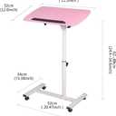 Pink Standing Desk Rolling Adjustable Angle & Height Laptop Desk with Wheels Small Computer Cart Over Bed Table Mobile Laptop Table for Home Office