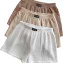 SOLY HUX Women's Summer Shorts 3 Packs Elastic Waist Wide Leg Casual Cotton Shorts Sets Beige White Multi X-Large