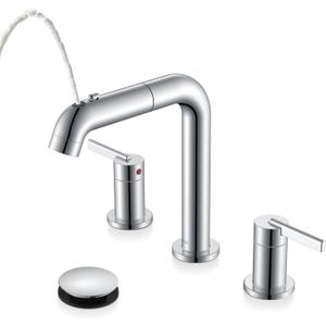 Chrome Pull Down Widespread Bathroom Faucet 8 Inch 2 Handle 3 Hole