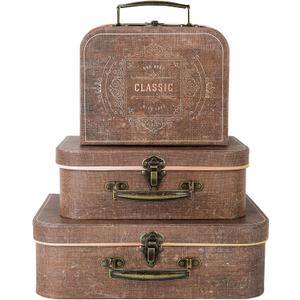 Paperboard Suitcases Set of 3 Decorative Storage Boxes With Lids,Keepsake Decor box,Photo Box,Card Box,Small Vintage Suitcases Home Decoration (Brown)