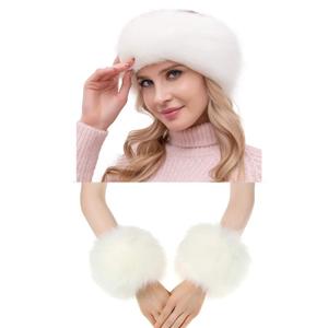 3 Pieces Faux Fur Headband Arm Warmers Wrist Cuffs Earmuff Ear Warmer for Cold Weather Furry Costumes (White)