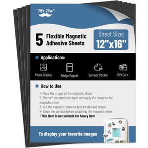 Mr. Pen- Adhesive Magnetic Sheets, 12" x 16", 5 Pack, Magnetic Sheet, Magnetic Paper, Magnet Paper Sheets, Magnetic Sheets with Adhesive Backing, Flexible Magnetic Sheet, Photo Magnets, Magnet Sheet