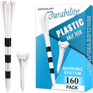 Professional Plastic Golf Tees 160 Pack (3-1/4" or 2-3/4" 100 Pack & 1-1/2" 60 Pack), Reduces Friction & Side Spin, Enhanced Durability & Stability