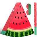 Aoriher Small Watermelon Piñata with Blindfold Bat Fruit Piñata Summer Decorations for Birthday Party Summer Theme Party Game Supplies, 12.6 x 13 x 3