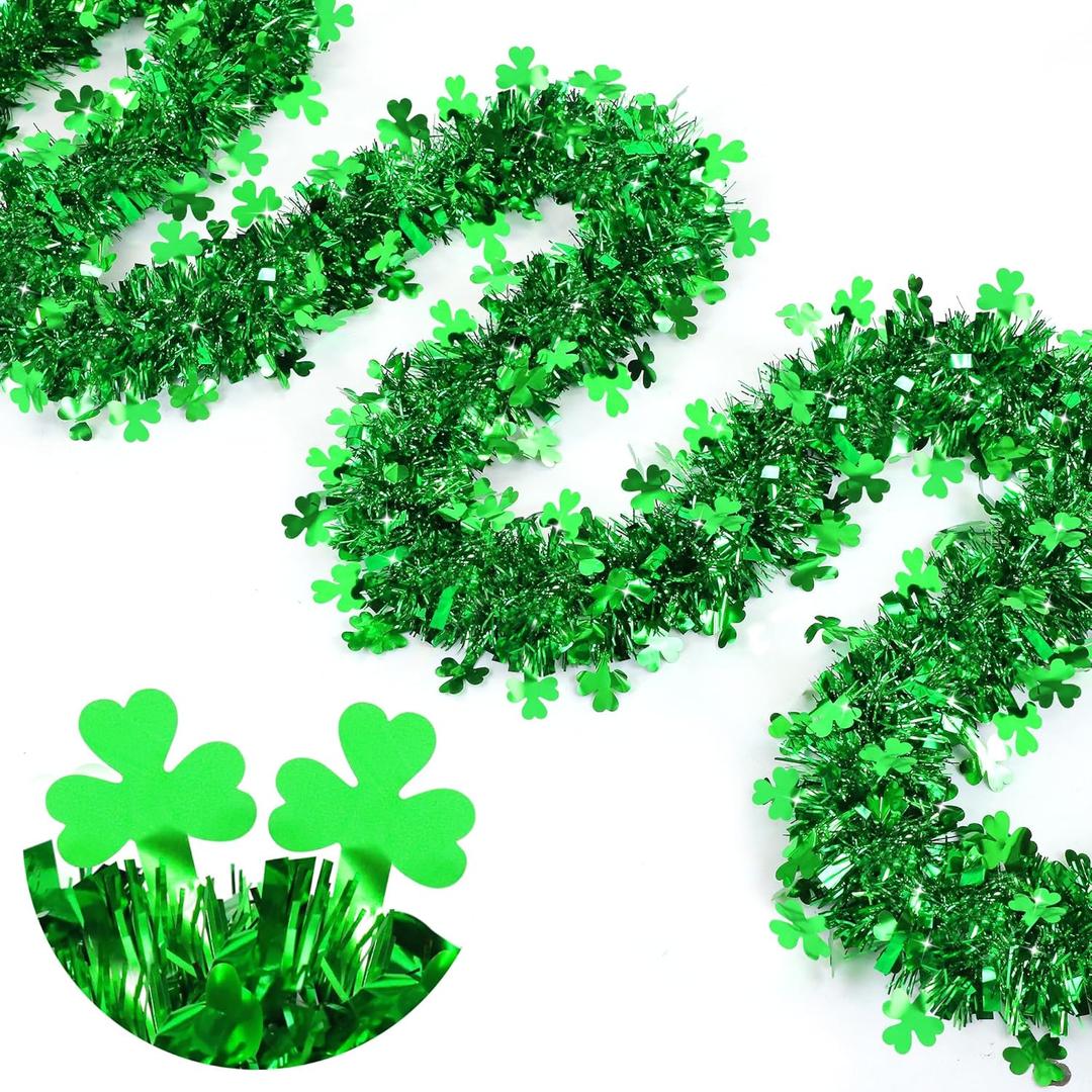 50Ft St Patricks Day Garland - Green Shamrock Garland for Mantle, St. Patrick's Day Tinsel Garland for Tree, Irish Clover Garlands Decoration for Home Indoor (Shamrock Green)