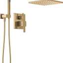 Delta Modern 14 Series Square Rain Shower System Faucet Set, Rainfall Brushed Gold Shower Head and Handle Set, Valve Trim Kit, 10 Inch, Champagne Bronze T342701-CZ (Valve Not Included)