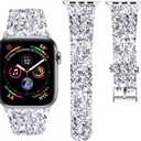Iiteeology Compatible with Apple Watch Band 46mm 45mm 44mm 42mm, Glitter Shiny Bling Leather Band for iWatch Series 11-1/SE 3 - Silver
