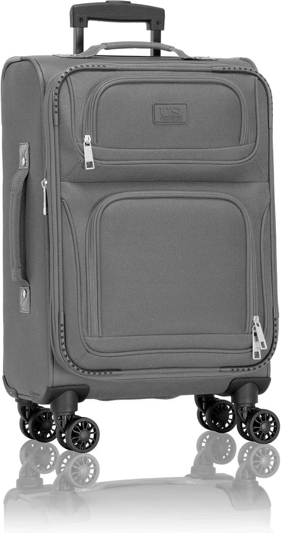 U.S. Traveler Rio Lightweight Softside Rolling Carry-on Suitcase, 4-Wheel Single, Light Gray, 22"