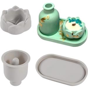 Oval Resin Tray Molds, Vase Lotus Candle Holder Mold Epoxy Resin molds for DIY Trinket Dish Candy Container Candle Holder Jewelry&Plant Pot