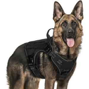rabbitgoo Upgraded Tactical Dog Harness for Large Dogs, Reflective Heavy Duty Pet Harness with Handle, No-Pull Service Vest, Adjustable Military Vest for Training Hunting Walking, Black, XL