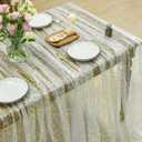 Horaldaily Beige Gold Gauze Tablecloth 60x120 Inch Rectangular, Golden Sequin Glitter Metallic Foil, Sheer Tulle Cheesecloth for Wedding Baby Shower Ceremony Birthday