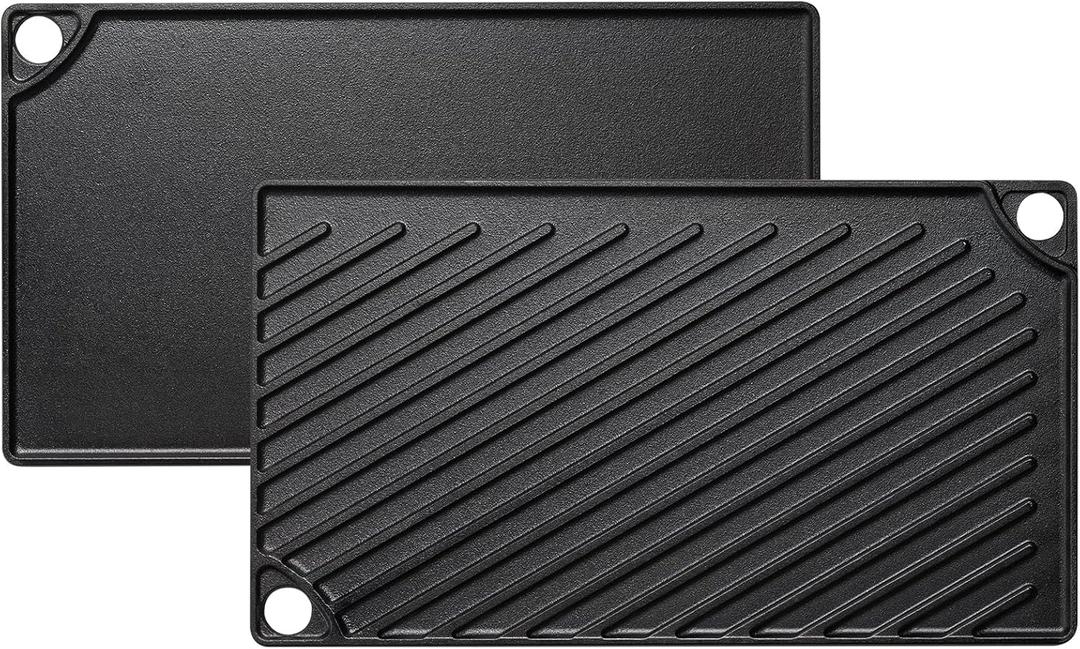 EWFEN Reversible Grill/Griddle, 16.7x9.5'' Pre-Seasoned Cast Iron Griddle Pan, Double Burner Cookware, Rectangular Non-Stick Stovetop Griddle with Handles, Flat Top Plate for Oven, Grill & Campfire