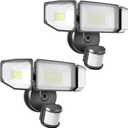 85W LED Security Lights Motion Sensor Light Outdoor, 8500LM, 6500K, IP65 Waterproof, 3 Head Motion Detected Flood Light for Garage, Yard, Porch 2 Pack (Black)