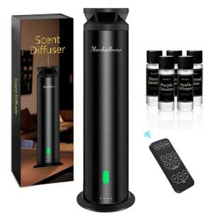 Waterless Scent Diffuser Starter Kit  1000 Sq Ft Coverage, Suitable for Home & Hotel Series Diffuser, Includes 5 Scent Oils, Remote Control, Large Room Essential Oil Diffuser, Ultra Black