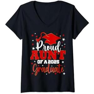 Womens Proud Aunt Of Class of 2025 Graduate Senior Graduation V-Neck T-Shirt, XL