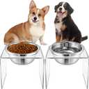 Ziliny 2 Set Acrylic Elevated Dog Bowls Stand 6.3" Tall Pet Acrylic Feeder Come with 2 Removable Stainless Steel Bowls for Large Dogs, Raised Durable Dog Bowl Pet Feeding Station