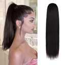 BARSDAR Brown Ponytail Extension - 16 Inch Short Straight Drawstring Ponytail Extensions for Women, Synthetic Drawstring Clip in Pony Tails Hairpieces Fake Straight Ponytails - Dark Chestnut Brown