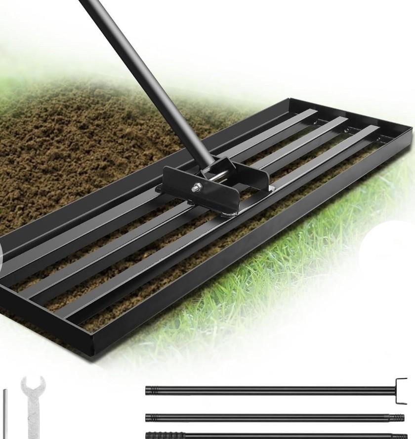 Lawn Leveling Rake for Yard Soil with 7 Feet Adjustable Handle Lawn Leveler, Heavy Duty Yard Leveling Rake Tool Anti-Flip for Soil Golf Courses/Yard Rakes for Lawns (17"x10" rake)