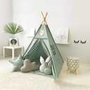 Kids Teepee Tent with White Pom Pom - Indoor Play Teepee for Children Boys Portable Play House (Green)