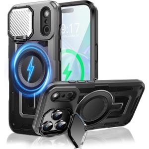 Camera Stand Case for iPhone 17 Pro Max, [Compatible with MagSafe] [Lens Cover] 2025 Version Military Grade Protective Soft Case for iPhone 17 Pro Max 6.9 inch Men Women, Black