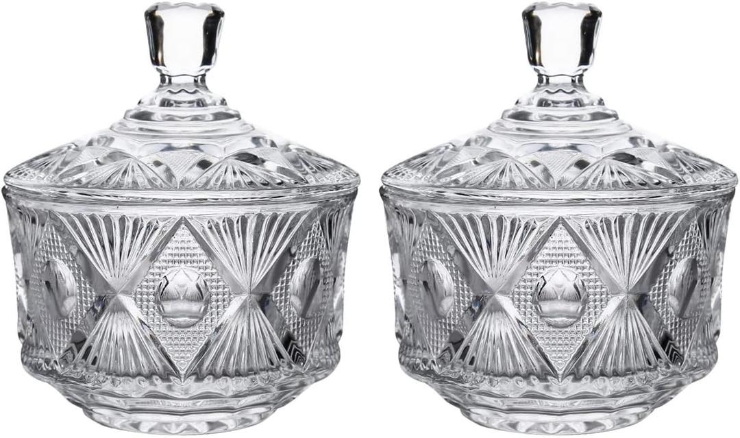 SANHECUN decorative clear glass candy jars crystal sugar bowl with lid set of 2 (Clear, Tableware)